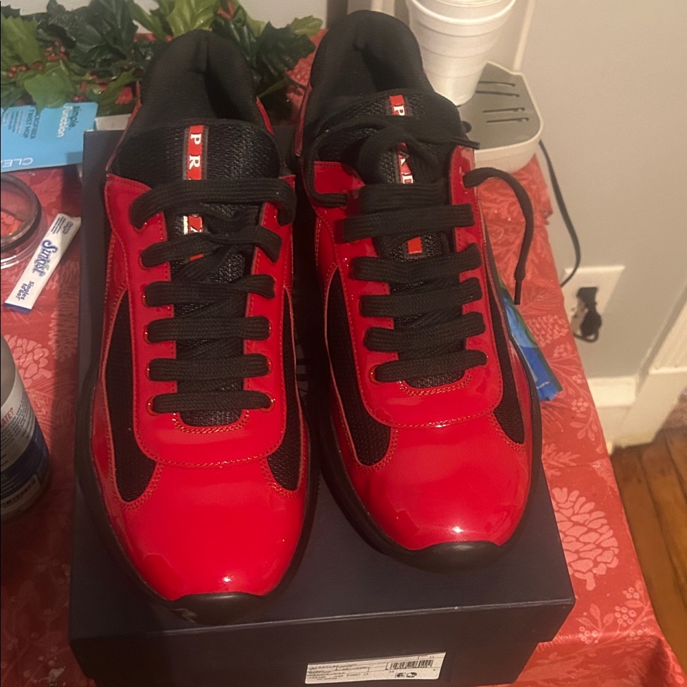 Prada Men's Bold Red and Black Sneakers